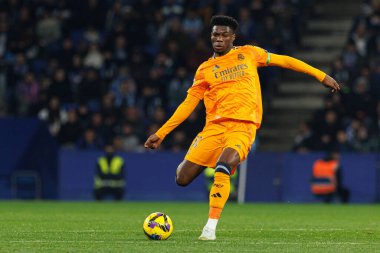 Aurelien Tchouameni, LaLiga EASPORTS maçı sırasında RCD Espanyol de Barcelona ve Real Madrid FC takımları arasında RCDE Stadyumu 'nda (Maciej Rogowski)