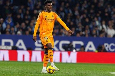 Aurelien Tchouameni, LaLiga EASPORTS maçı sırasında RCD Espanyol de Barcelona ve Real Madrid FC takımları arasında RCDE Stadyumu 'nda (Maciej Rogowski)