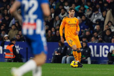 Raul Asencio, LaLiga EASPORTS maçı sırasında RCD Espanyol de Barcelona ve Real Madrid FC takımları arasında RCDE Stadyumu 'nda (Maciej Rogowski)