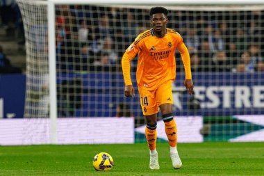 Aurelien Tchouameni, LaLiga EASPORTS maçı sırasında RCD Espanyol de Barcelona ve Real Madrid FC takımları arasında RCDE Stadyumu 'nda (Maciej Rogowski)