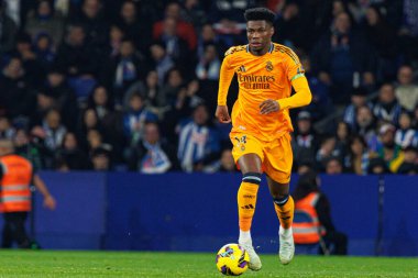 Aurelien Tchouameni, LaLiga EASPORTS maçı sırasında RCD Espanyol de Barcelona ve Real Madrid FC takımları arasında RCDE Stadyumu 'nda (Maciej Rogowski)