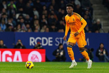Aurelien Tchouameni, LaLiga EASPORTS maçı sırasında RCD Espanyol de Barcelona ve Real Madrid FC takımları arasında RCDE Stadyumu 'nda (Maciej Rogowski)