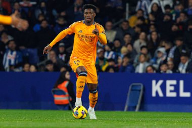 Aurelien Tchouameni, LaLiga EASPORTS maçı sırasında RCD Espanyol de Barcelona ve Real Madrid FC takımları arasında RCDE Stadyumu 'nda (Maciej Rogowski)