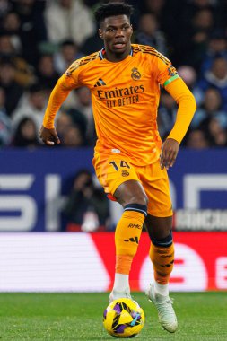 Aurelien Tchouameni, LaLiga EASPORTS maçı sırasında RCD Espanyol de Barcelona ve Real Madrid FC takımları arasında RCDE Stadyumu 'nda (Maciej Rogowski)