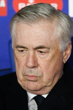 Carlo Ancelotii, LaLiga EASPORTS maçı sırasında RCD Espanyol de Barcelona ve Real Madrid FC takımları arasında RCDE Stadyumu 'nda (Maciej Rogowski)
