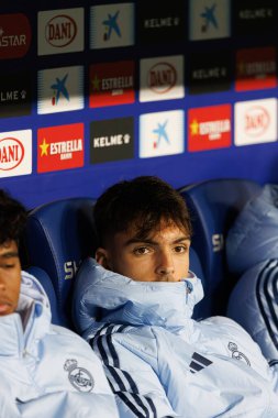 Raul Asencio, LaLiga EASPORTS maçı sırasında RCD Espanyol de Barcelona ve Real Madrid FC takımları arasında RCDE Stadyumu 'nda (Maciej Rogowski)