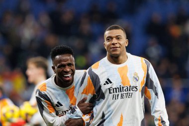Vinicius Junior ve Kylian Mbappe, LaLiga EASPORTS maçında RCD Espanyol de Barcelona ve Real Madrid FC takımları arasında RCDE Stadyumu 'nda görüldü (Maciej Rogowski)