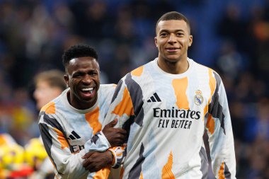 Vinicius Junior ve Kylian Mbappe, LaLiga EASPORTS maçında RCD Espanyol de Barcelona ve Real Madrid FC takımları arasında RCDE Stadyumu 'nda görüldü (Maciej Rogowski)