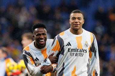 Vinicius Junior ve Kylian Mbappe, LaLiga EASPORTS maçında RCD Espanyol de Barcelona ve Real Madrid FC takımları arasında RCDE Stadyumu 'nda görüldü (Maciej Rogowski)