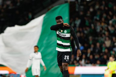 Ousmane Diomande, Estadio Jose Alvalade 'de (Maciej Rogowski) oynayan Sporting CP ve SC Farense takımları arasındaki Liga Portekiz maçında gol attıktan sonra kutlama yaparken görüldü.)