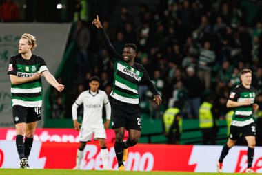 Ousmane Diomande, Estadio Jose Alvalade 'de (Maciej Rogowski) oynayan Sporting CP ve SC Farense takımları arasındaki Liga Portekiz maçında gol attıktan sonra kutlama yaparken görüldü.)