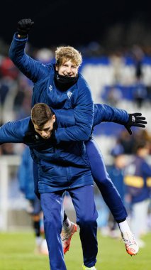 Gerard Gumbau ve Pelayo Fernandez, Estadio Municipal de Butarque 'da (Maciej Rogowski) CD Leganes ve Rayo Vallecano takımları arasında oynanan LaLiga EA SPORTS maçı sırasında görüldü (Maciej Rogowski)