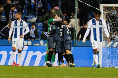 Rayo Vallecano 'nun oyuncuları, Estadio Municipal de Butarque' da (Maciej Rogowski) CD Leganes ve Rayo Vallecano takımları arasındaki EA SPORTS maçında kutlama yaparken görüldü (Maciej Rogowski)