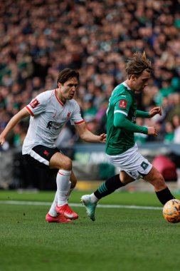 Federico Chiesa ve Callum Wright FA Cup 4. Raundda Plymouth Argyle FC ve Liverpool FC takımları arasında Home Park Stadyumu 'nda (Maciej Rogowski)