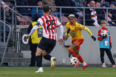 Edi Semedo PKO BP Ekstraklasa maçında Krakovia ve Jagiellonia Bialystok takımları arasında Stadion Cracovii im 'de görüldü. Jozefa Pilsudskiego (Maciej Rogowski)