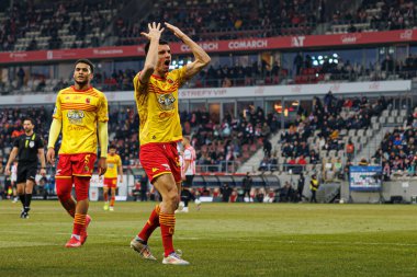 Joao Moutinho, KKS Krakovia ve Jagiellonia Bialystok takımları arasındaki PKO BP Ekstraklasa maçında Stadion Cracovii im 'de gol üstüne gol atarken görüldü. Jozefa Pilsudskiego (Maciej Rogowski)