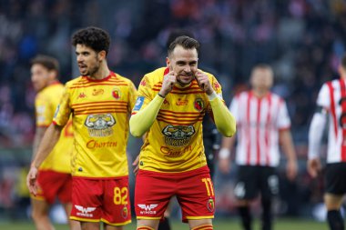 İsa İmaz, PKO BP Ekstraklasa maçında Stadion Cracovii im 'deki KS Krakovia ve Jagiellonia Bialystok takımları arasında attığı golü kutlarken görüldü. Jozefa Pilsudskiego (Maciej Rogowski)