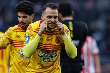 İsa İmaz, PKO BP Ekstraklasa maçında Stadion Cracovii im 'deki KS Krakovia ve Jagiellonia Bialystok takımları arasında attığı golü kutlarken görüldü. Jozefa Pilsudskiego (Maciej Rogowski)