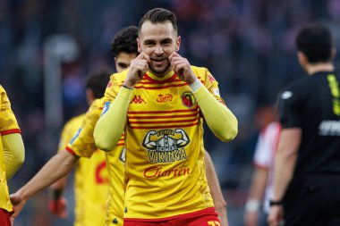 İsa İmaz, PKO BP Ekstraklasa maçında Stadion Cracovii im 'deki KS Krakovia ve Jagiellonia Bialystok takımları arasında attığı golü kutlarken görüldü. Jozefa Pilsudskiego (Maciej Rogowski)