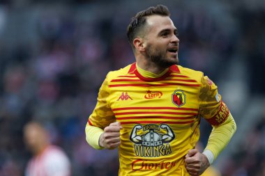 İsa İmaz, PKO BP Ekstraklasa maçında Stadion Cracovii im 'deki KS Krakovia ve Jagiellonia Bialystok takımları arasında attığı golü kutlarken görüldü. Jozefa Pilsudskiego (Maciej Rogowski)