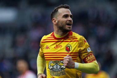 İsa İmaz, PKO BP Ekstraklasa maçında Stadion Cracovii im 'deki KS Krakovia ve Jagiellonia Bialystok takımları arasında attığı golü kutlarken görüldü. Jozefa Pilsudskiego (Maciej Rogowski)