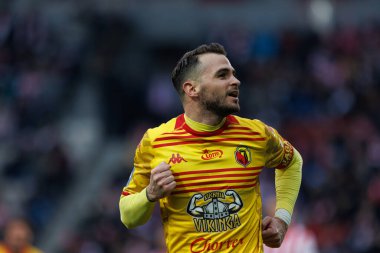 İsa İmaz, PKO BP Ekstraklasa maçında Stadion Cracovii im 'deki KS Krakovia ve Jagiellonia Bialystok takımları arasında attığı golü kutlarken görüldü. Jozefa Pilsudskiego (Maciej Rogowski)