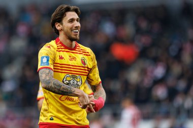 Darko Churlinov, PKO BP Ekstraklasa maçında Stadion Cracovii im 'deki KS Cracovia ve Jagiellonia Bialystok takımları arasında attığı golü kutlarken görüldü. Jozefa Pilsudskiego (Maciej Rogowski)