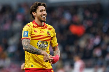 Darko Churlinov, PKO BP Ekstraklasa maçında Stadion Cracovii im 'deki KS Cracovia ve Jagiellonia Bialystok takımları arasında attığı golü kutlarken görüldü. Jozefa Pilsudskiego (Maciej Rogowski)