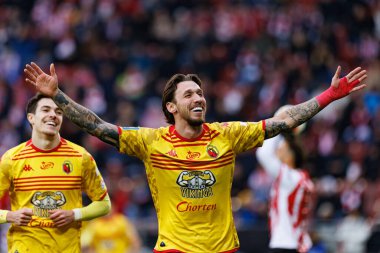 Darko Churlinov, PKO BP Ekstraklasa maçında Stadion Cracovii im 'deki KS Cracovia ve Jagiellonia Bialystok takımları arasında attığı golü kutlarken görüldü. Jozefa Pilsudskiego (Maciej Rogowski)