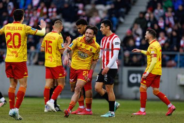 Darko Churlinov, PKO BP Ekstraklasa maçında Stadion Cracovii im 'deki KS Cracovia ve Jagiellonia Bialystok takımları arasında attığı golü kutlarken görüldü. Jozefa Pilsudskiego (Maciej Rogowski)