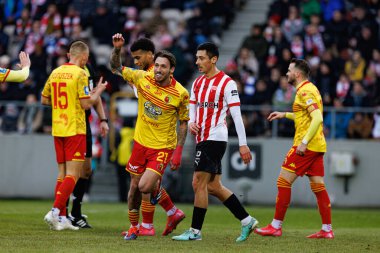 Darko Churlinov, PKO BP Ekstraklasa maçında Stadion Cracovii im 'deki KS Cracovia ve Jagiellonia Bialystok takımları arasında attığı golü kutlarken görüldü. Jozefa Pilsudskiego (Maciej Rogowski)
