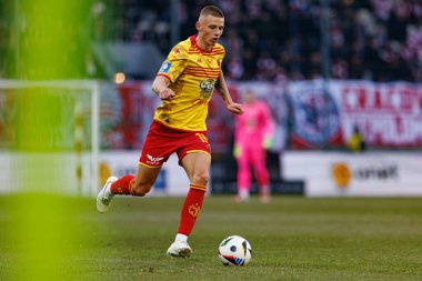 Norbert Wojtuszek, PKO BP Ekstraklasa maçında Krakovia ve Jagiellonia Bialystok takımları arasında Stadion Cracovii im 'de görüldü. Jozefa Pilsudskiego (Maciej Rogowski)