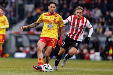 Darko Churlinov ve Mikkel Maigaard, PKO BP Ekstraklasa maçında Krakovia ve Jagiellonia Bialystok takımları arasında Stadion Cracovii im 'de görüldüler. Jozefa Pilsudskiego (Maciej Rogowski) 