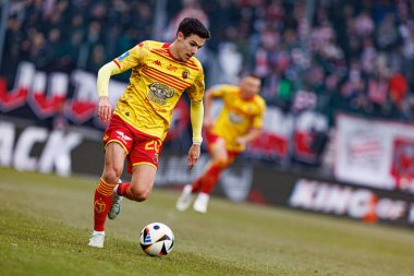 Miguel Miki Villar PKO BP Ekstraklasa maçında Krakovia ve Jagiellonia Bialystok takımları arasında Stadion Cracovii im 'de görüldü. Jozefa Pilsudskiego (Maciej Rogowski)