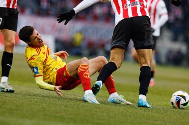 Miguel Miki Villar PKO BP Ekstraklasa maçında Krakovia ve Jagiellonia Bialystok takımları arasında Stadion Cracovii im 'de görüldü. Jozefa Pilsudskiego (Maciej Rogowski)