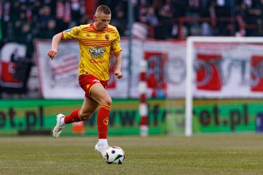 Norbert Wojtuszek, PKO BP Ekstraklasa maçında Krakovia ve Jagiellonia Bialystok takımları arasında Stadion Cracovii im 'de görüldü. Jozefa Pilsudskiego (Maciej Rogowski)