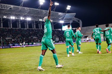 Capita Osvaldo Pedro Capemba, Stadyum 'daki Radomiak Radom ve Legia Warszawa takımları arasında oynanan PKO BP Ekstraklasa maçında gol attıktan sonra kutlama yaparken görüldü. Braci Czachorow (Maciej Rogowski)