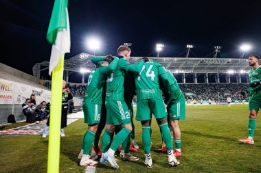 Radomiak oyuncuları, Stadyum Miejski im 'de Radomiak Radom ve Legia Warszawa takımları arasında oynanan PKO BP Ekstraklasa maçında Capita Capemba' dan gol üstüne gol atarken görüldü. Braci Czachorow (Maciej Rogowski)