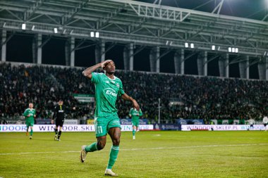 Capita Osvaldo Pedro Capemba seen celebrating after scoring goal during PKO BP Ekstraklasa game between teams of Radomiak Radom and Legia Warszawa at Stadion Miejski im. Braci Czachorow (Maciej Rogowski) clipart