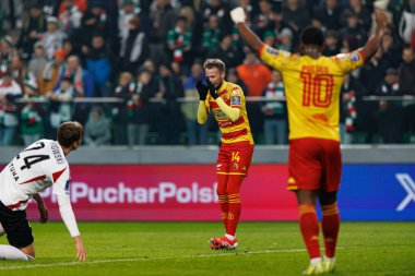 Jaroslaw Kubicki, Stadion Miejski Legii Warszawa 'daki Legia Warszawa ve Jagiellonia Bialystok takımları arasında oynanan Puchar Polski maçında attığı golü kutlarken görüldü. Jozefa Pilsudskiego (Maciej Rogowski)