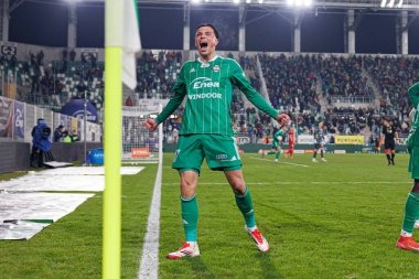 Renat Dadashov, Stadyum 'daki Radomiak Radom ve Widzew Lodz takımları arasında oynanan PKO BP Ekstraklasa maçında gol attıktan sonra kutlama yaparken görüldü. Braci Czachorow (Maciej Rogowski)