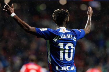 Nicolas Williams LaLiga EA SPORTS maçı sırasında Estadio Civitas Metropolitano 'daki Atletico de Madrid ve Athletic Club takımları arasında görüldü (Maciej Rogowski)