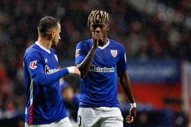 Nicolas Williams LaLiga EA SPORTS maçı sırasında Estadio Civitas Metropolitano 'daki Atletico de Madrid ve Athletic Club takımları arasında görüldü (Maciej Rogowski)