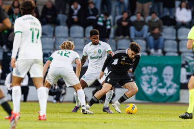 Matheus Reis ve Gaizka Larrazabal, Liga Portekiz maçı sırasında Estadio Municipal Rio Maior 'daki Casa Pia ve Sporting CP takımları arasında görüldü (Maciej Rogowski)