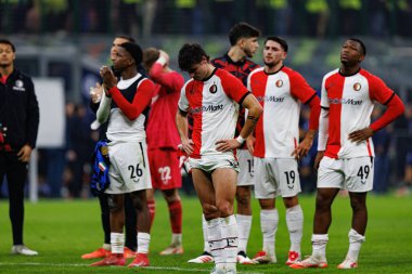 Feyenoord 'un oyuncuları UEFA Şampiyonlar Ligi maçında Naziler Arası Milano ve Feyenoord FC (Maciej Rogowski)