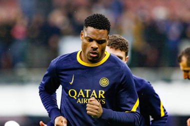 Denzel Dumfries UEFA Şampiyonlar Ligi maçında Internazionale Milano ve Feyenoord FC (Maciej Rogowski) takımları arasında görüldü.)