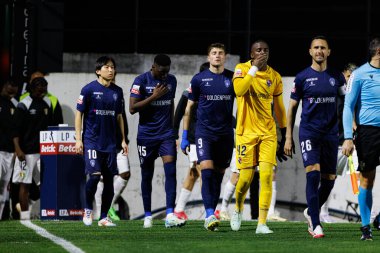 Gil Vicente 'nin oyuncuları Liga Portekiz maçı sırasında Estrela Amadora ve Gil Vicente FC takımları arasında Estadio Jose Gomes' de (Maciej Rogowski)