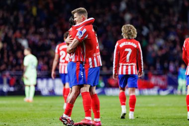 Alexander Sorloth ve Rodrigo de Paul, Atletico de Madrid ve FC Barcelona (Maciej Rogowski) takımları arasında oynanan LaLiga EA Spor maçında gol attıktan sonra kutlama yaparken görüldü.)