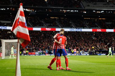 Alexander Sorloth ve Conor Gallagher, Atletico de Madrid ve FC Barcelona (Maciej Rogowski) takımları arasında oynanan LaLiga EA Spor maçında gol attıktan sonra kutlama yaparken görüldü.)