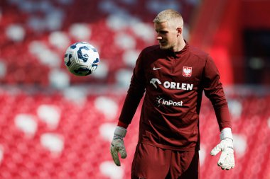 Bartosz Mrozek, 2026 Dünya Kupası 'nda Litvanya' ya karşı oynanan Dünya Kupası öncesinde Polonya Milli Futbol Takımı Resmi Eğitimi sırasında görüldü (Maciej Rogowski)